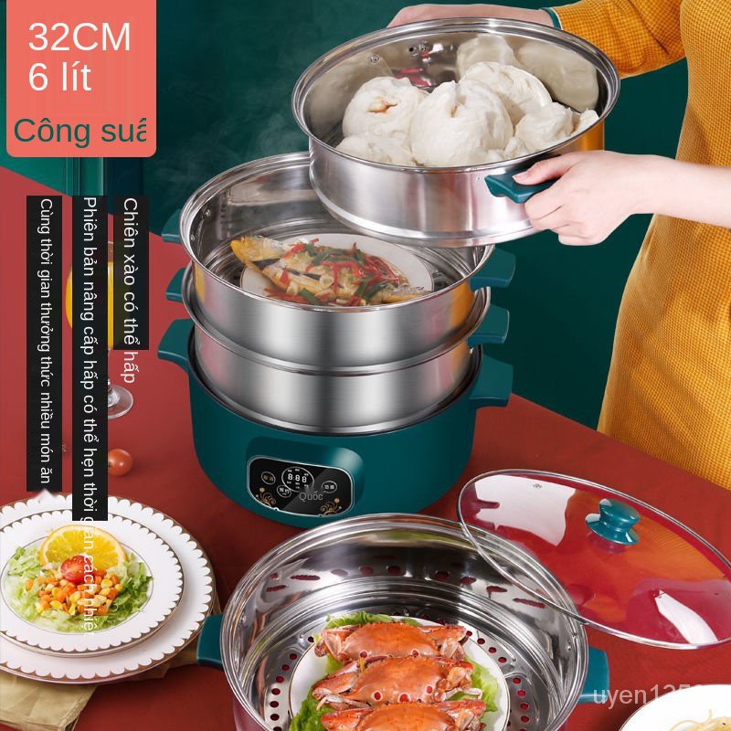 32cmĐặc Biệt Nồi Hấp Điện Gia Đình Đa Năng 3 Tầng Công Suất Lớn Hấp Hấp Nhiều Lớp Thép Không Gỉ Nồi Hấp Điện