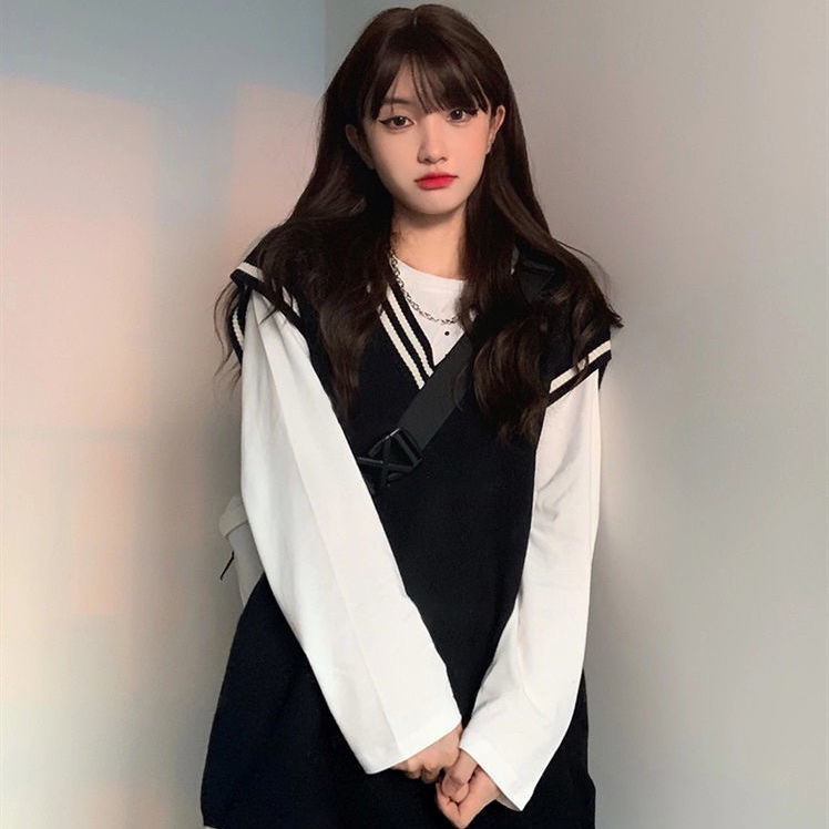 Áo Len Không Tay Cổ Chữ V Dáng Rộng In Hình Thỏ Dễ Thương Cho Nữ