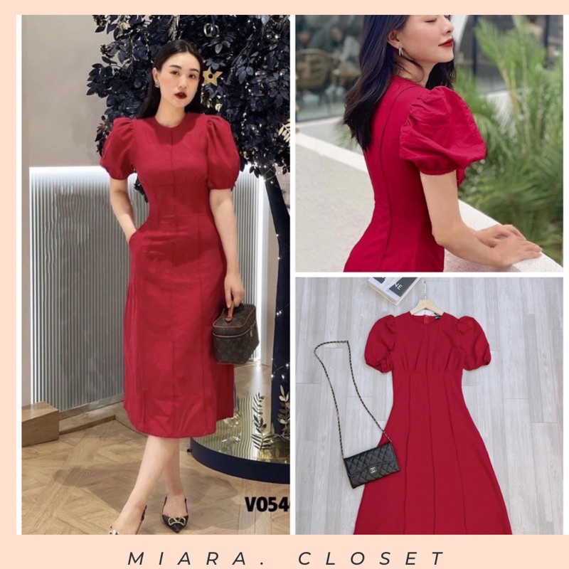 Đầm Đỏ Li eo tay Bồng {Kèm Ảnh Thật }