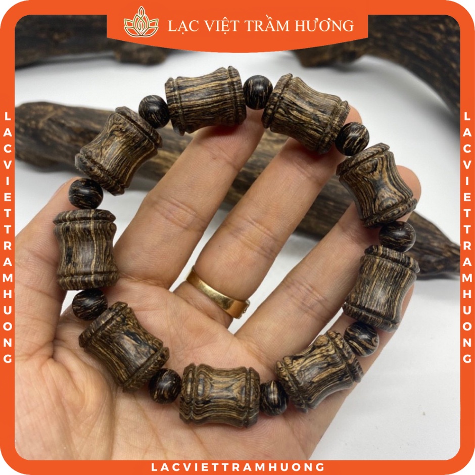 Vòng Tay Trầm Hương cho Nam Lu Thống 14mm Chiêu hút Tài Lộc - Trầm Sánh Chìm Tự Nhiên Cao Cấp Lạc Việt