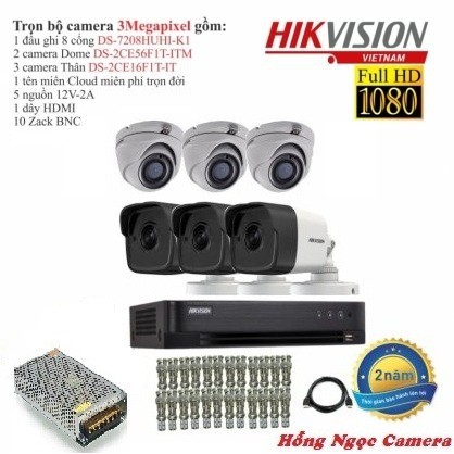 Trọn bộ 6 camera quan sát Hikvision TVI 3 Megapixel DS-2CE16F1T-IT