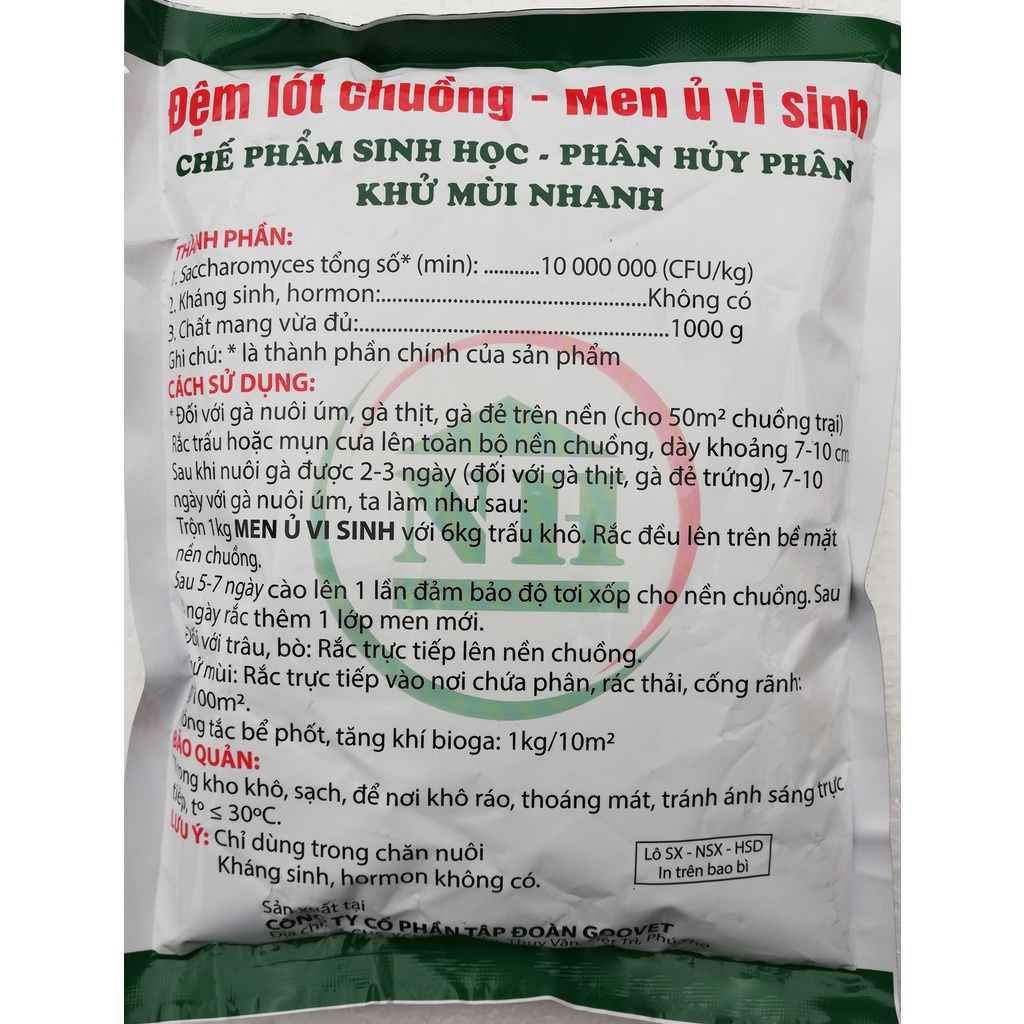 1 kg Đệm lót chuồng, men ủ vi sinh, chế phẩm sinh học, phân hủy phân khử mùi nhanh