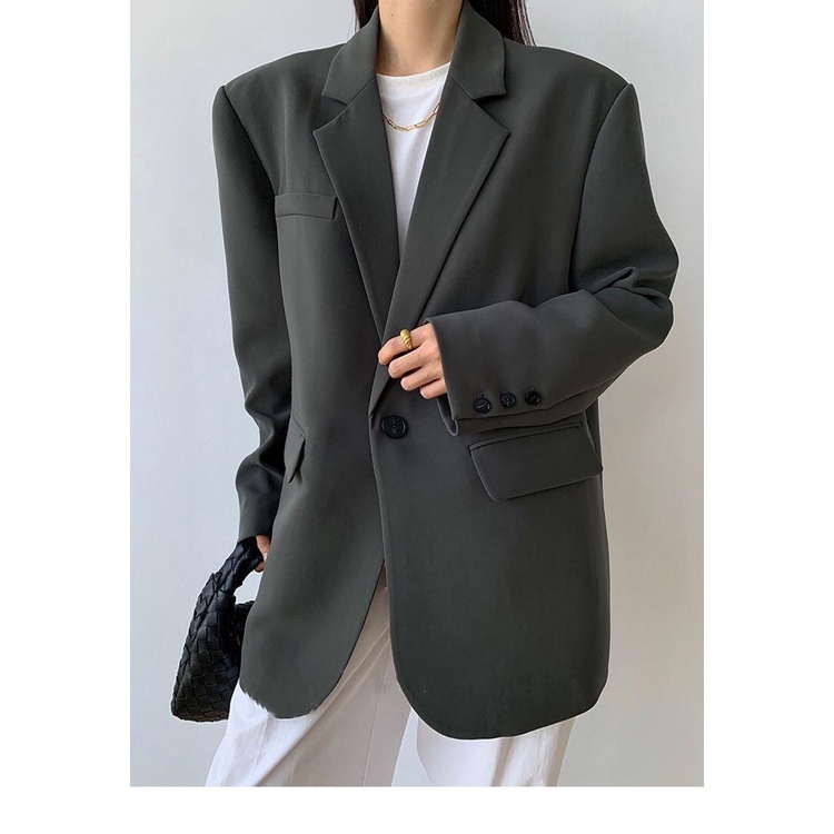 Áo Khoác blazer Cỡ Lớn Màu Đen / Xám Thời Trang Sang Trọng Cho Nữ