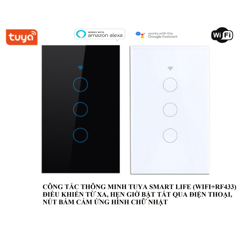 [bh 6 tháng]CÔNG TẮC TUYA (WIFI + RF433) 4 NÚT CHỮ NHẬT CẢM ỨNG