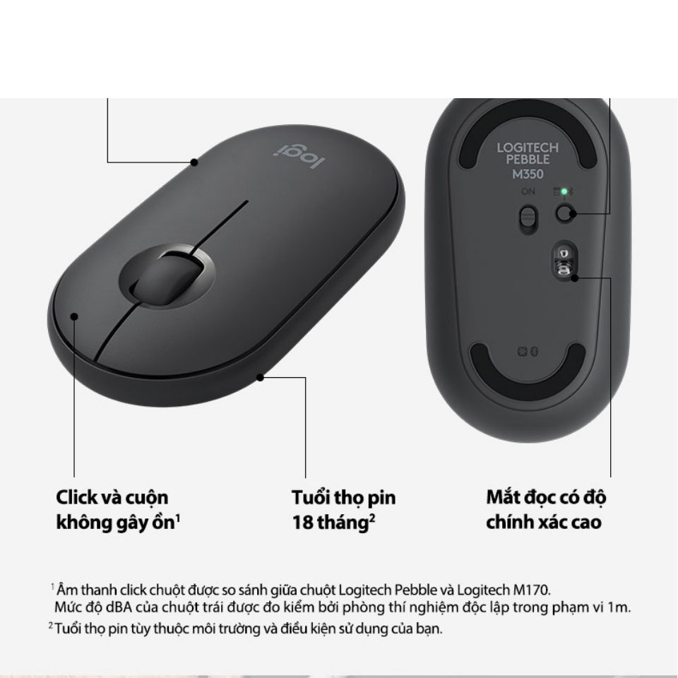 Chuột Bluetooth Không Dây Logitech Pebble M350 , Phù Hợp Dùng Macbook Ipad - Nhỏ gọn tiện lợi, chống ồn hiệu quả