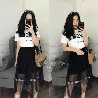 Set chân váy voan lưới kèm áo phông SWEET