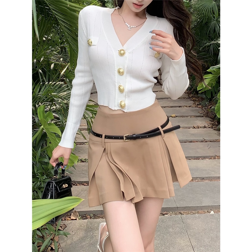 Áo cardigan Dệt Kim Mỏng Tay Dài Dáng Ôm Phối Nút Vàng Phong Cách Hàn Quốc Thời Trang Cho Nữ