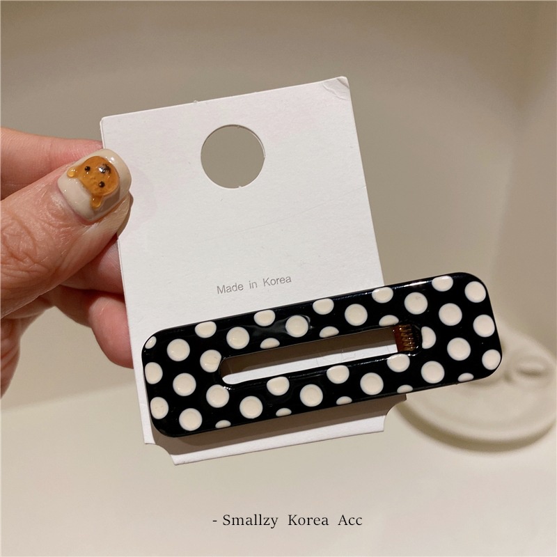 Kẹp Tóc Mái Họa Tiết Chấm Bi Trắng Đen Đơn Giản Phong Cách Hàn Quốc Cổ Điển