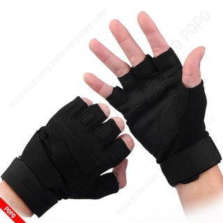 Găng tay vải thể thao BLACK HAWK Đen nửa ngón đi phượt, tập GYM đa năng chống trơn trượt, thoáng khí LEPIN