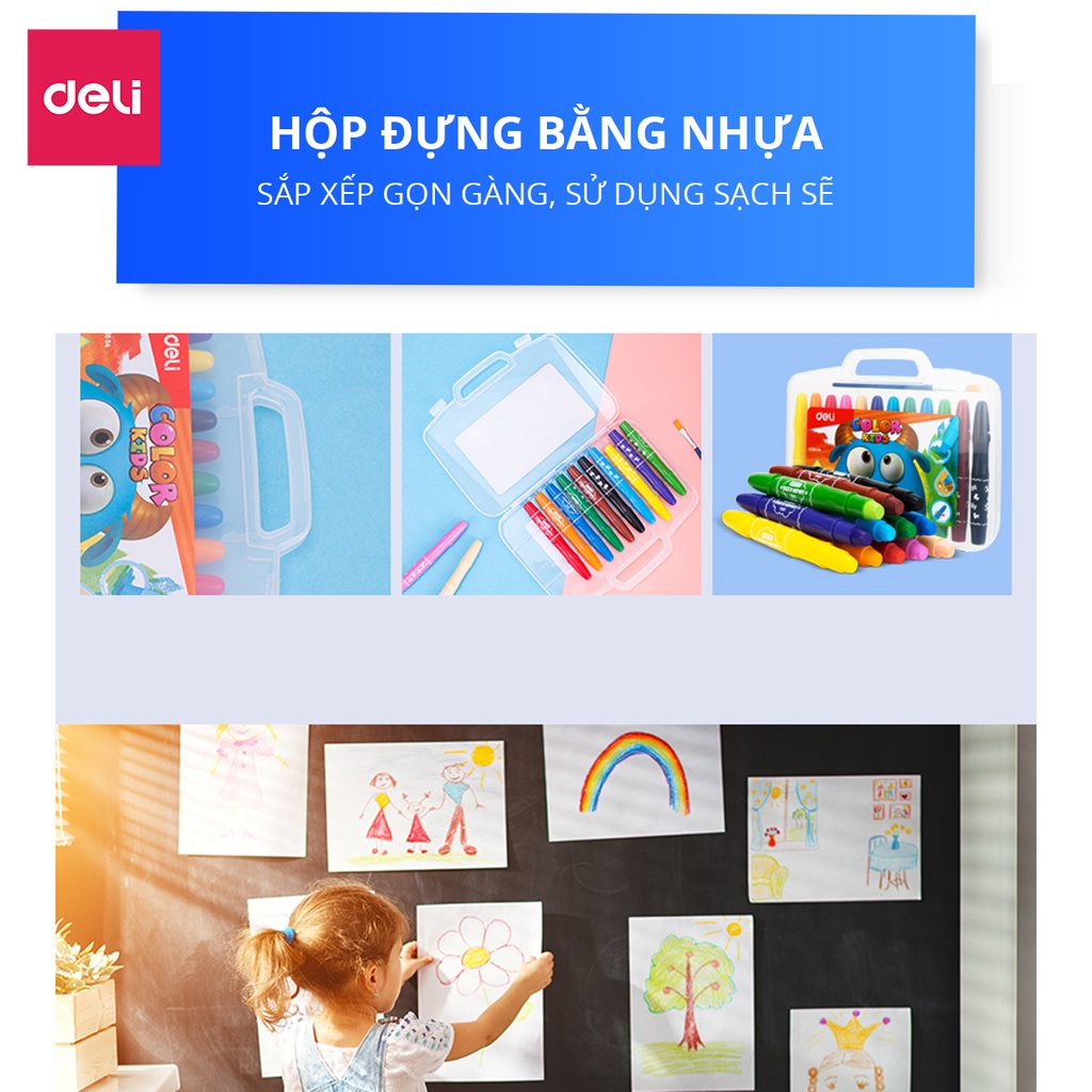 Bút Sáp Màu Nước Cao Cấp Color Kids Deli - 12 Màu - Dành cho bé từ 3 tuổi, không độc hại, kèm cọ và hộp nhựa