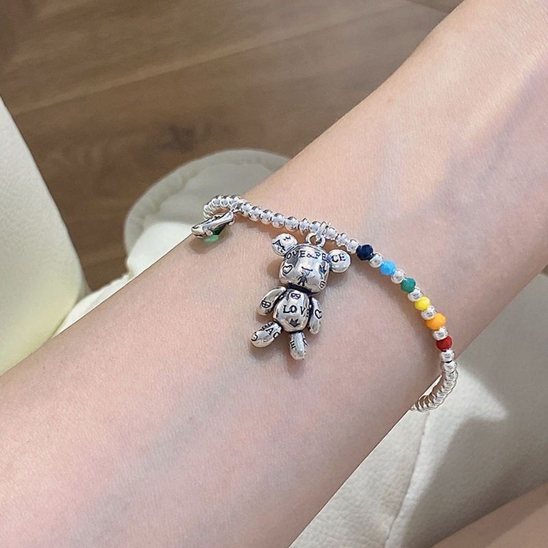 Dây Chuyền Bạc Sterling Mặt Tròn Hình Gấu Đính Hạt Màu Cầu Vồng Thời Trang Mùa Hè Sang Trọng Dễ Phối Đồ Cho Nữ