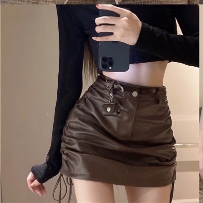 Chân váy da rút dây sexy có lót trong
