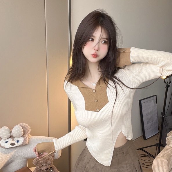 【ZHELIHANGFEI】Đầm Dệt Kim Cổ Bẻ Xẻ Tà Thời Trang Quyến Rũ Cho Nữ