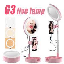 (ẢNH THẬT) Gương Tròn Trang Điểm Có Đèn Led Trợ Sáng, ĐÈN LIVE, 3 Màu, Tăng Giảm Chiều Cao, Gấp Gọn, Livestream, Tiktok,