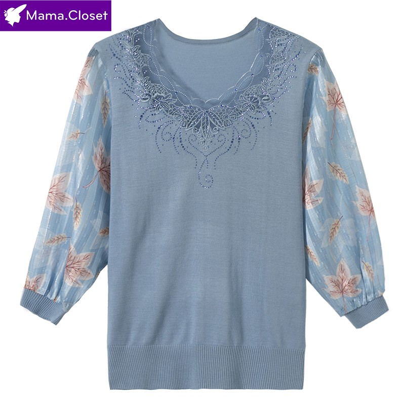 #TB7762 ÁO LEN TAY VOAN CỔ HỌA TIẾT REN THANH LỊCH DÀNH CHO PHỤ NỮ TRUNG NIÊN, QUÀ TẶNG MẸ 2021 | BigBuy360 - bigbuy360.vn