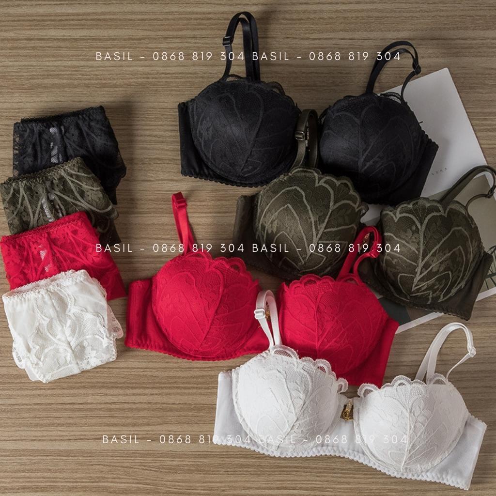 Bộ đồ lót BS07 Basil nữ có gọng nâng ngực mút vừa ren hoa cao cấp