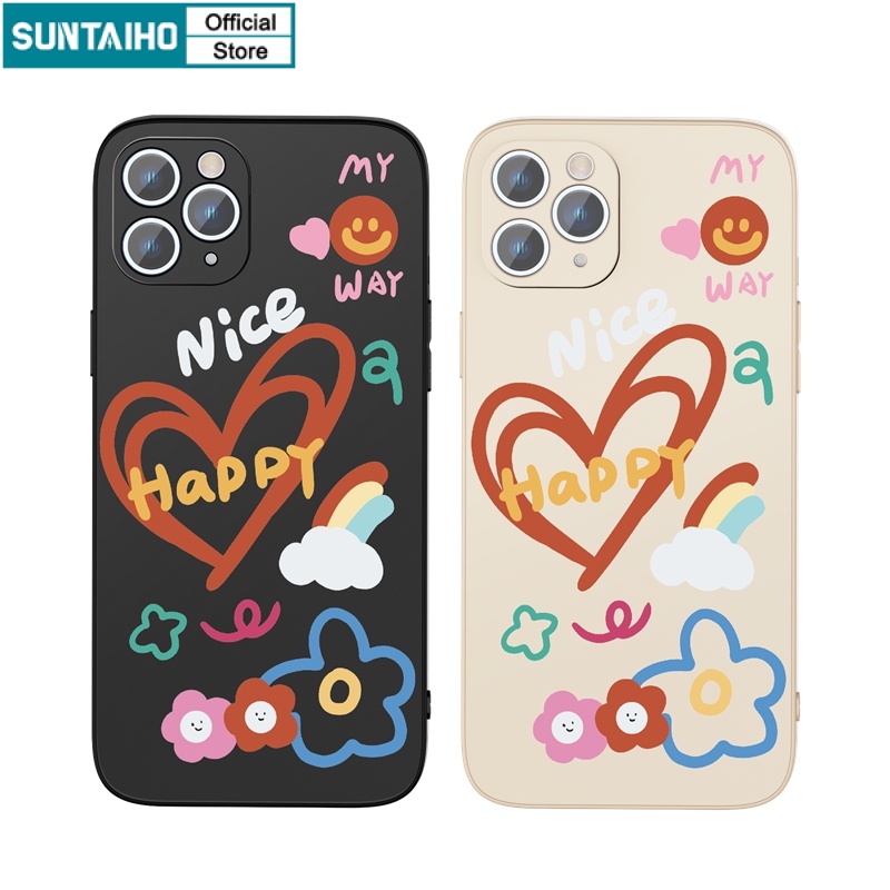 Ốp lưng iphone Ốp điện thoại Suntaiho silicon mềm họa tiết trái tim và hoa thích hợp cho iPhone 13 12 11 Mini Pro X XR XS Max 7/8 Plus