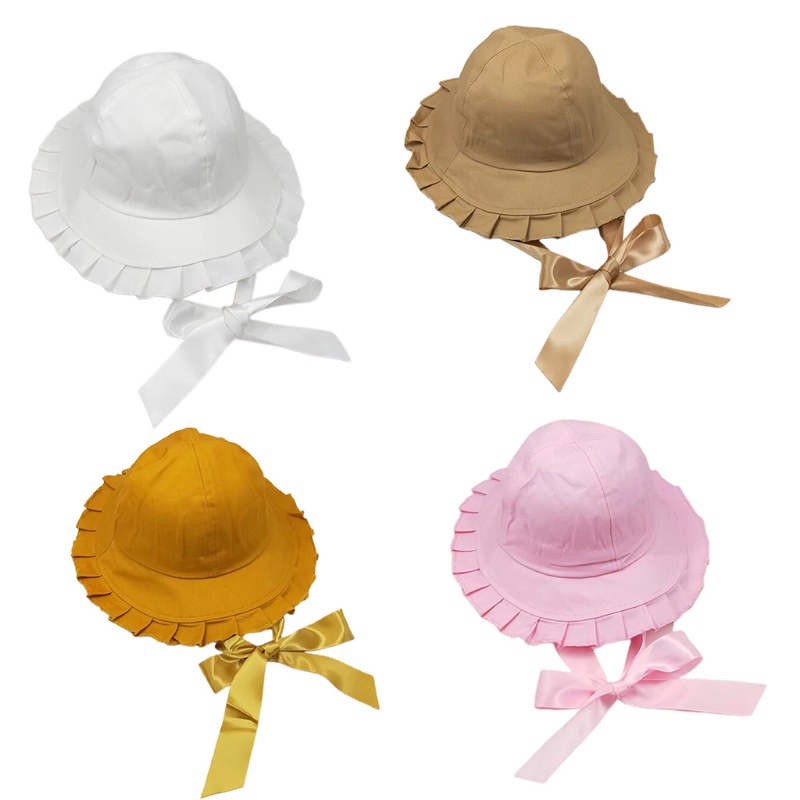 Mũ tai bèo vành rộng diềm xếp nếp phối ruy băng dài phong cách Lolita dễ thương dành cho bạn nữ