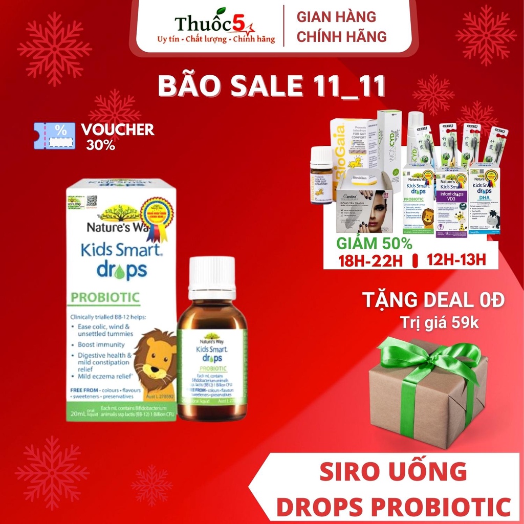 [Giá Gốc] Siro uống bổ sung men vi sinh cho bé Kids Smart Drops Probiotic Nature's Way 20ml