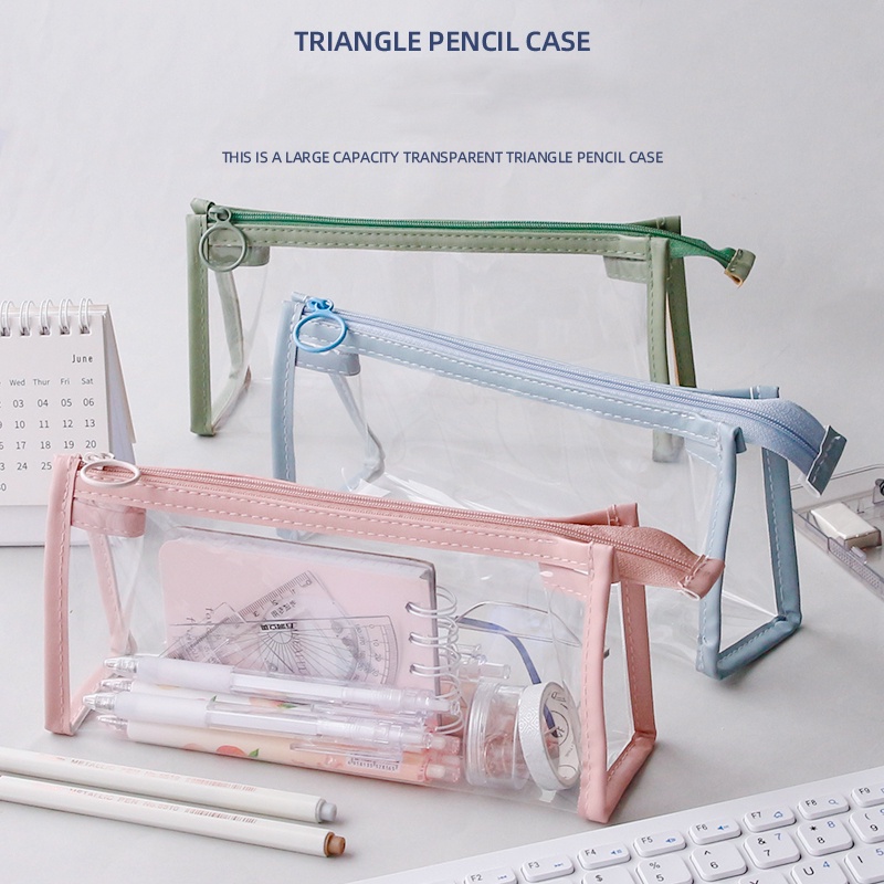 Túi Đựng Bút Bằng TPU Trong Suốt Chống Nước Hình Tam Giác Khung Màu Morandi C6645