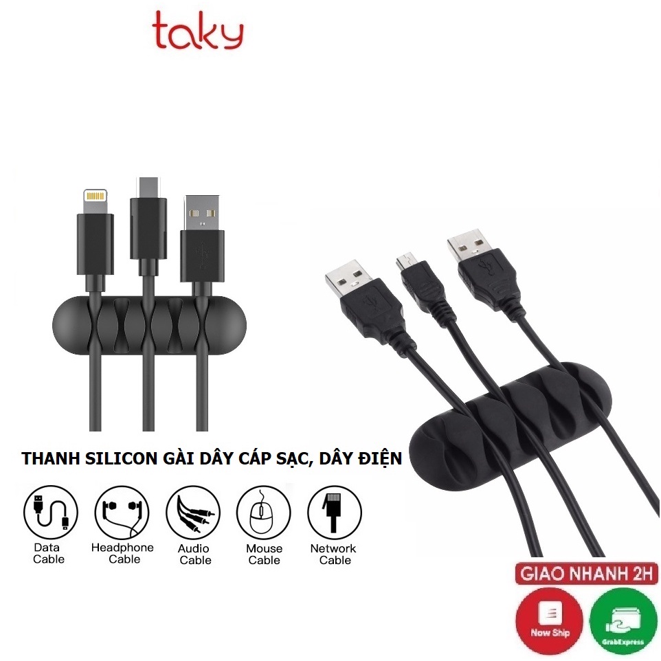 Nẹp Dán Silicon - Taky, Tự Dán 5 Lỗ Cố Định Dây Cáp Sạc, Dây Điện, Tai Nghe Sắp Xếp Gọn Gàng Cho Bàn Làm Việc - 5679