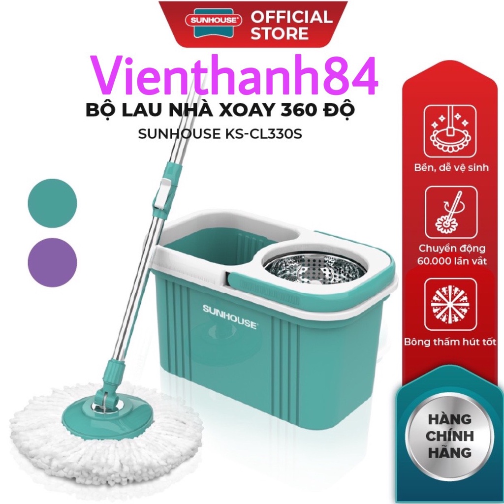 Bộ lau nhà xoay thông minh SUNHOUSE HAPPYTIME 360 độ KS-CL330S ( 2 bông lau đi kèm)