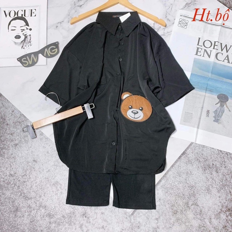 Bộ áo sơ mi gấu +quần lửng bó HT12