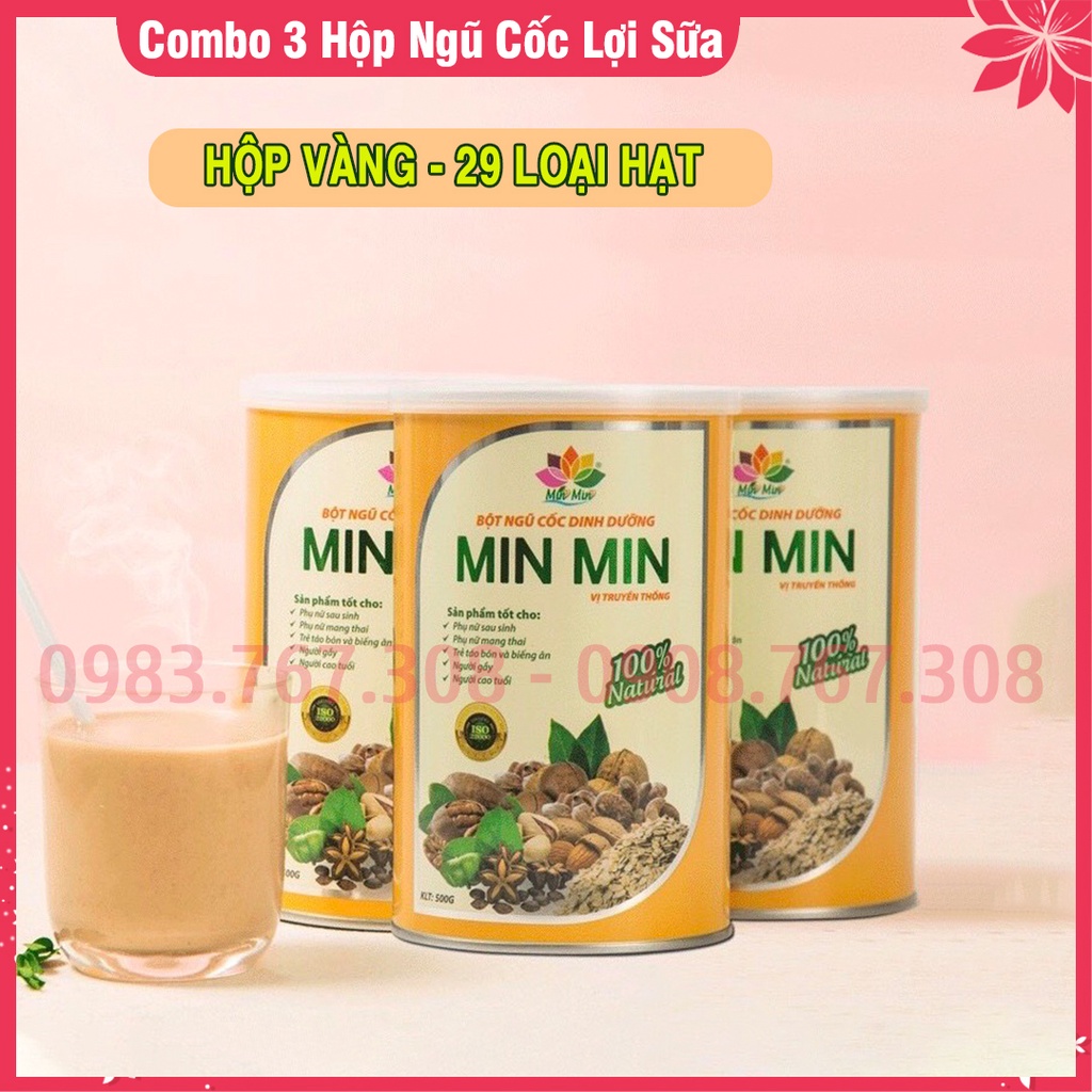 [Combo 3 Hộp] Bột Ngũ Cốc Dinh Dưỡng Lợi Sữa Min Min 29 Loại Hạt (Hộp 500gr) - Minmin