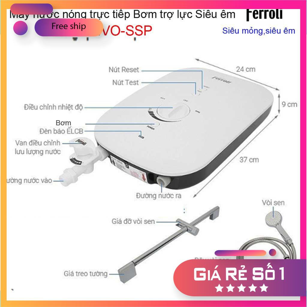 Máy nước nóng trực tiếp Ferroli có bơm SSP 4.5S,Bình nước nóng có bơm trợ tăng áp Ferroli bảo hành chính hãng