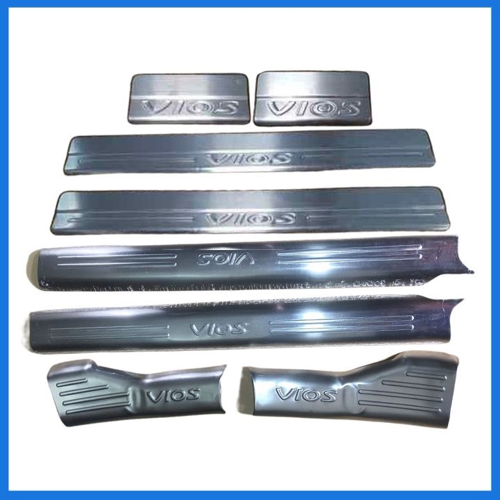 Bộ ốp bậc cửa trong ngoài nẹp bước chân Vios 2014, 2015, 2016, 2017 Inox sáng bóng