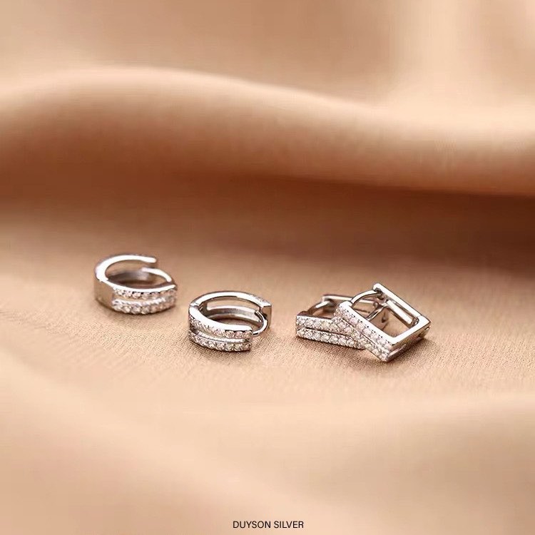 Khuyên tai bạc nữ vòng vuông, tròn kép bạc Ý 925 mạ vàng trắng cao cấp DUYSON SILVER (1 đôi) [KVDDXK6]