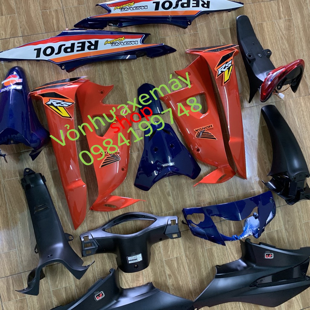 Dàn áo xe wave REPSOL racing màu TÍM CAM -WAVE RS -WAVE S -WAVE các đời 2006 đến 2016 máy 100 và 50cc (TẶNG TEM REPSOL)