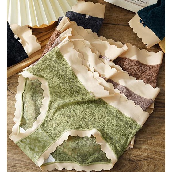 142849Quần Lót Cotton Lưng Vừa Phối Ren Quyến Rũ Thoáng Khí Cho Nữ