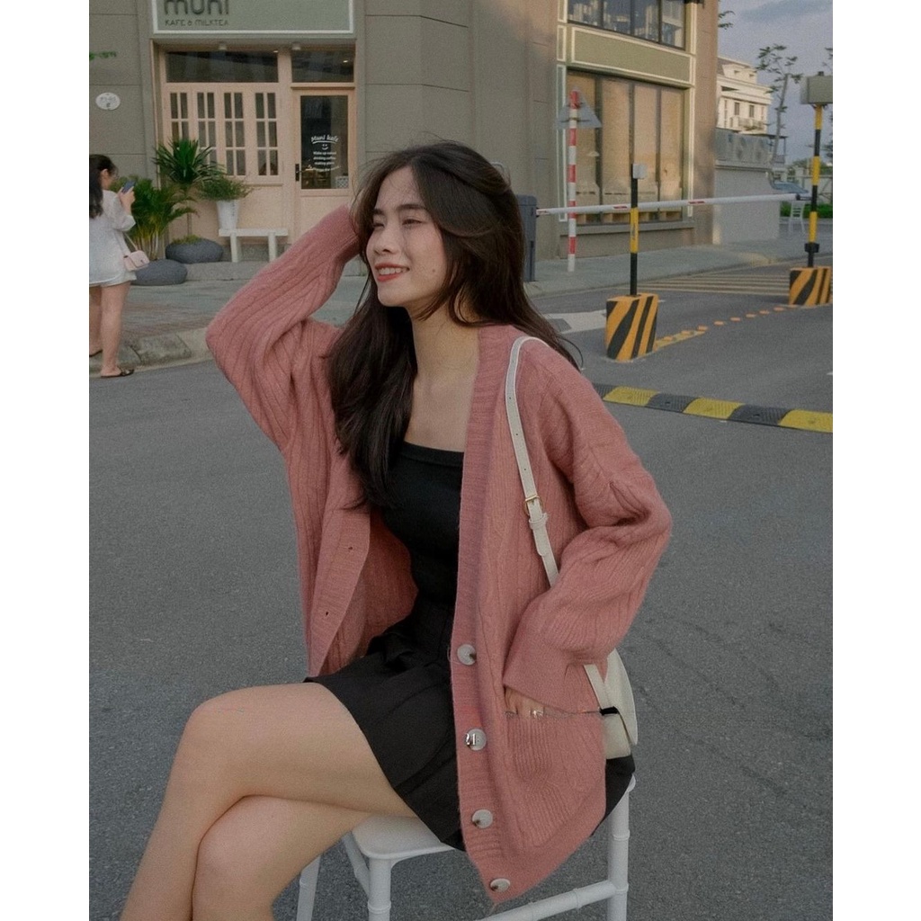 Áo khoác cardigan len vặn thừng dày dặn dáng rộng Quảng Châu