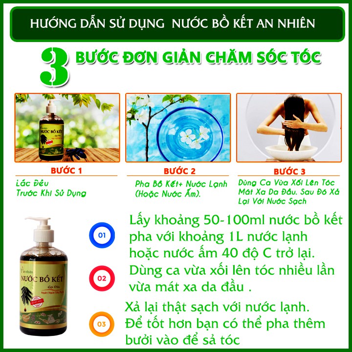 Nước Bồ Kết Gội Đầu, Sạch gàu, nấm, ngứa da đầu, giảm rụng tóc, kích thích mọc tóc An Nhiên