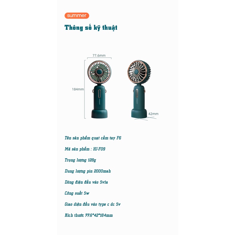 Quạt mini cầm tay, đeo cổ PISEN HJ-F09, nhỏ gọn, tích điện, 3 chế độ quạt, bảo hành 18 tháng - Hàng Chính Hãng