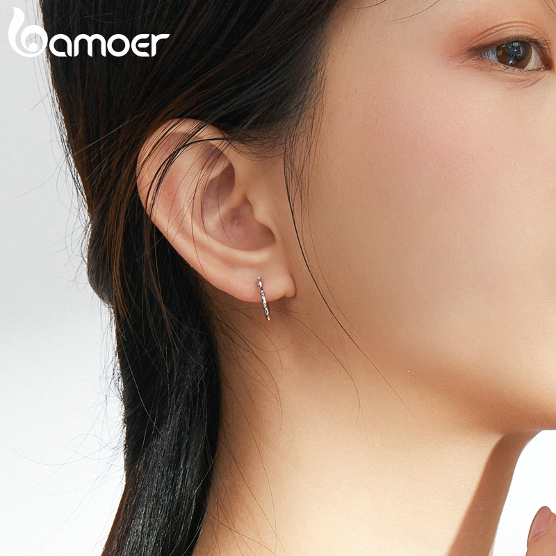 Khuyên Tai Bamoer SCE843 Bằng Bạc 925 Thiết Kế Vòng Tròn Bản Lớn Đơn Giản