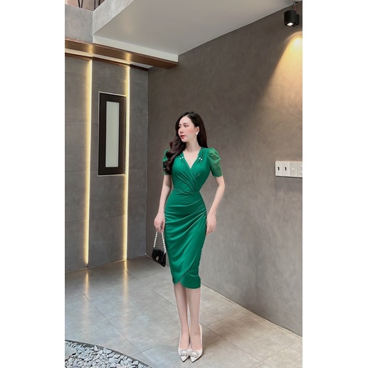 Váy đầm dự tiệc sang chảnh body phối cục ngọc v20 đầm trắng đầm váy đi biển váy đi chơi váy đi tiệc