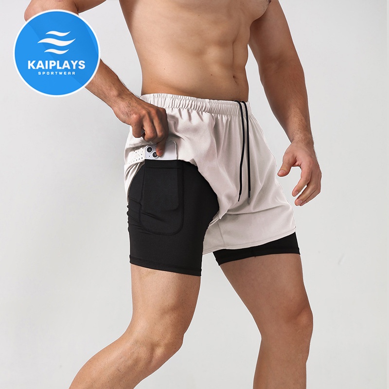 Quần short đùi nam thể thao 2 lớp có túi kéo chạy bộ, tập gym, đạp xe đạp thun lạnh cao cấp KAIPLAYS KP001