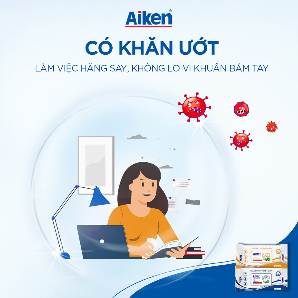 [Mã COSBDAG5 giảm 8% đơn 150k] Aiken Khăn Ướt Sạch Khuẩn Chiết Xuất Bạc Hà 50 Tờ