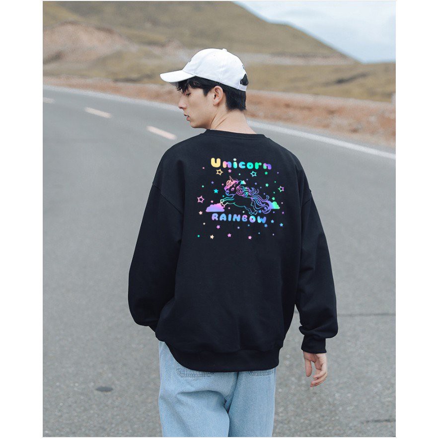 Áo Sweater nỉ phản quang in hình thời trang Unisex form rộng dài tay UnicornRainbowAS89 Lotus nam nữ Oversize phong cách