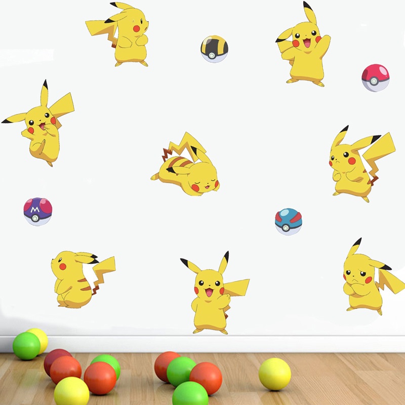 Giấy Dán Tường PVC Tự Dính Họa Tiết Hoạt Hình Pikachu Trang Trí Phòng Ngủ Cho Bé