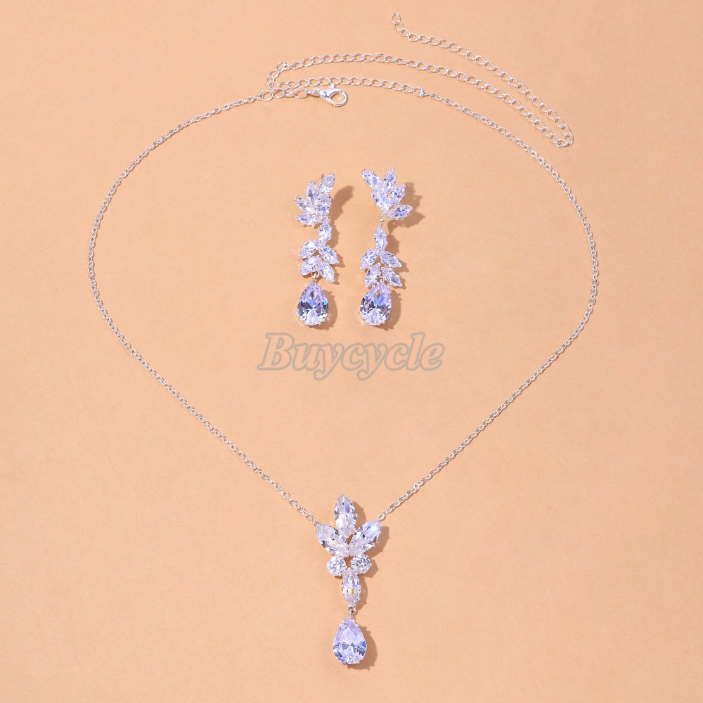 Bộ Vòng cổ + Bông Tai Đính Đá Zircon Sang Trọng Thời Trang Cho Cô Dâu