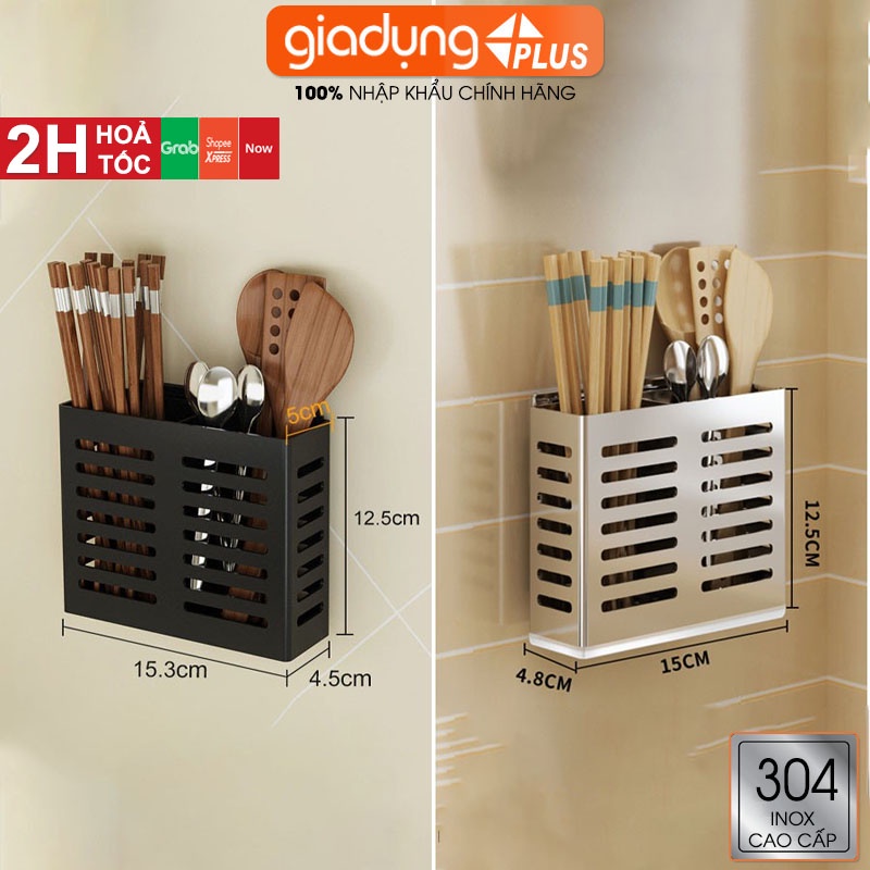Ống đựng đũa thìa dán tường Gia Dụng Plus cao cấp inox 304, không cần khoan tường đục lỗ