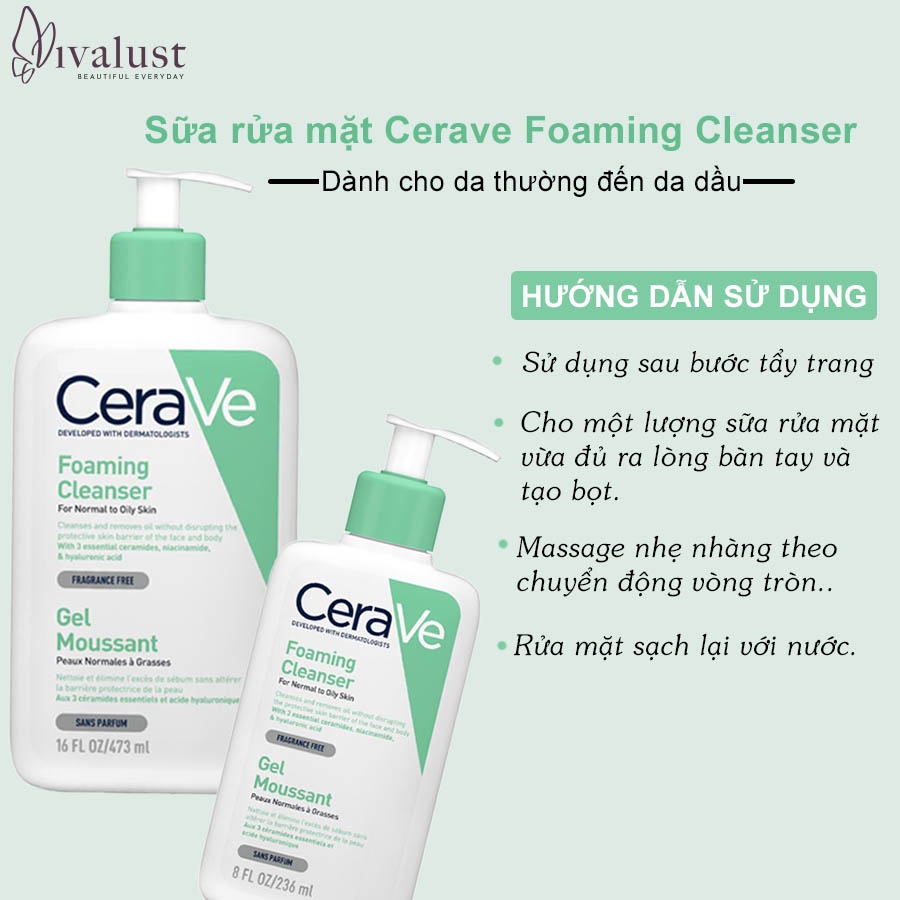 Sữa rửa mặt CeraVe Hydrating Cleanser & Foaming Cleanser dành cho da khô cấp ẩm và da thường đến dầu, hàng chính hãng