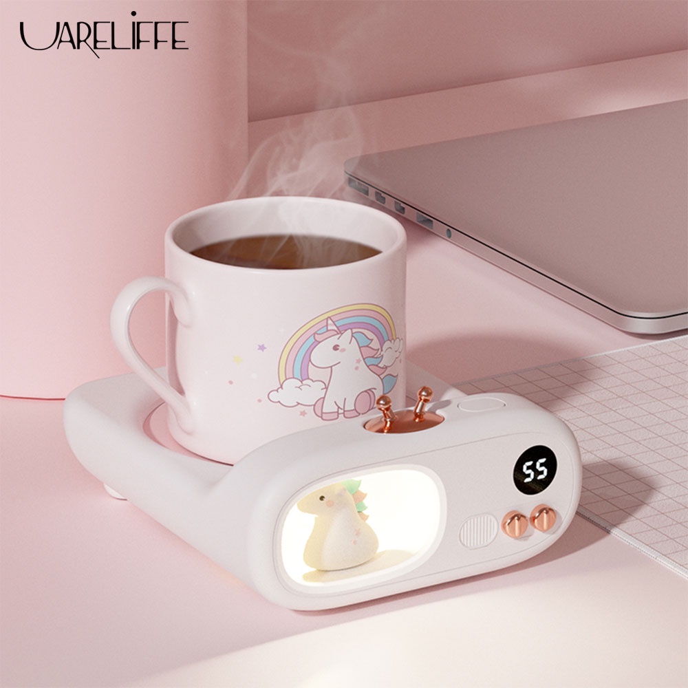 Đế hâm nóng cốc nước Uareliffe mini có đèn ngủ 3 chế độ tự động tắt 8h