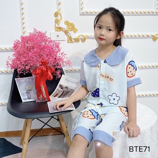 Bộ pijama bé gái, áo cộc quần lửng cổ sen, chất lụa mango