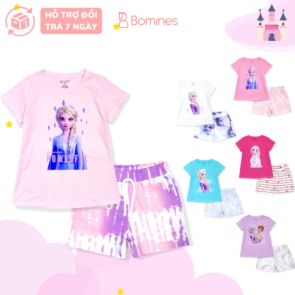 Đồ bộ cho bé gái Elsa BOMINES, Đồ bộ Elsa vải loang màu thun cotton thoáng mát 12kg đến 30kg
