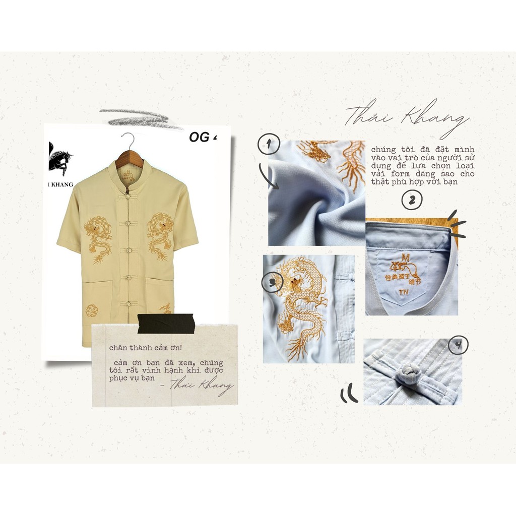 Áo sơ mi cổ trụ trung niên nam vải Đũi mịn thiêu rồng cao cấp loại áo sơ mi trung niên form rộng thoải mái OG4 | BigBuy360 - bigbuy360.vn