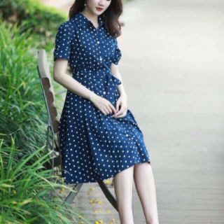 Đầm sơ mi buộc nơ cưc xinh